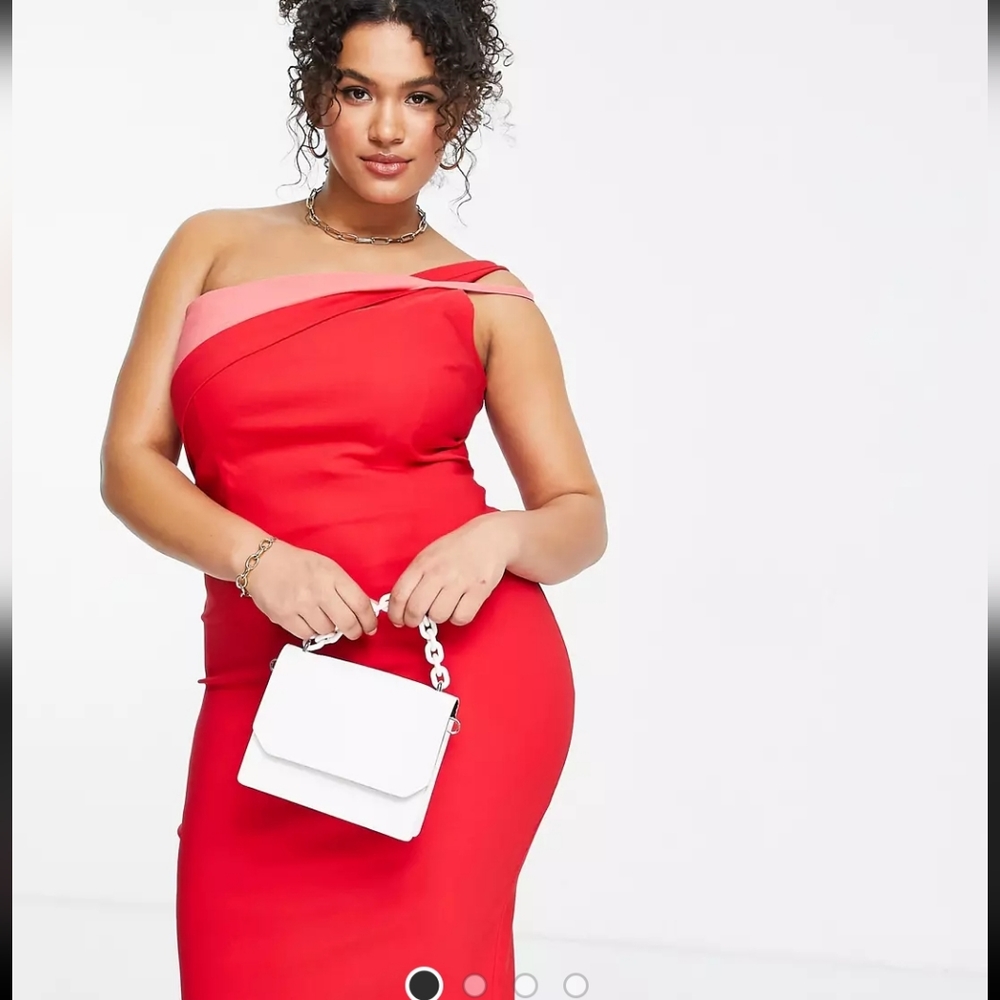 Strappy Contrast One Shoulder Body Con Dress With Back Zipoer